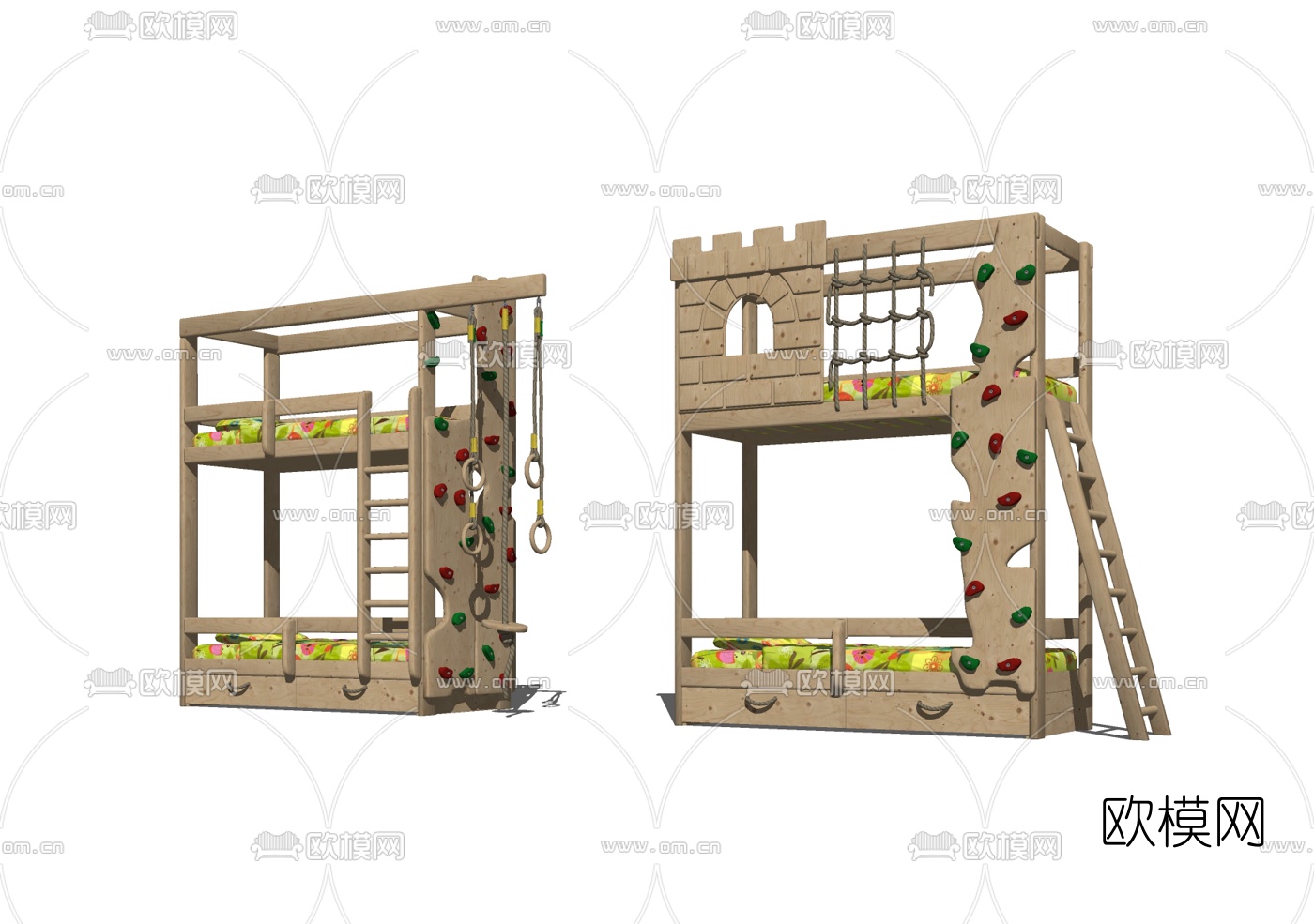 北欧儿童高低床su模型下载