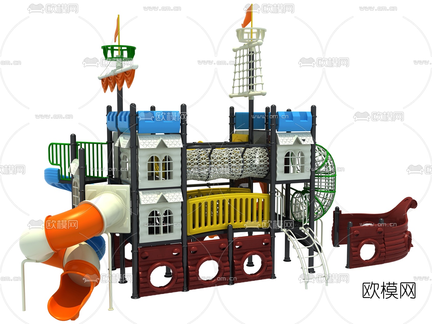 现代海盗船滑梯3d模型下载（渲染图2）