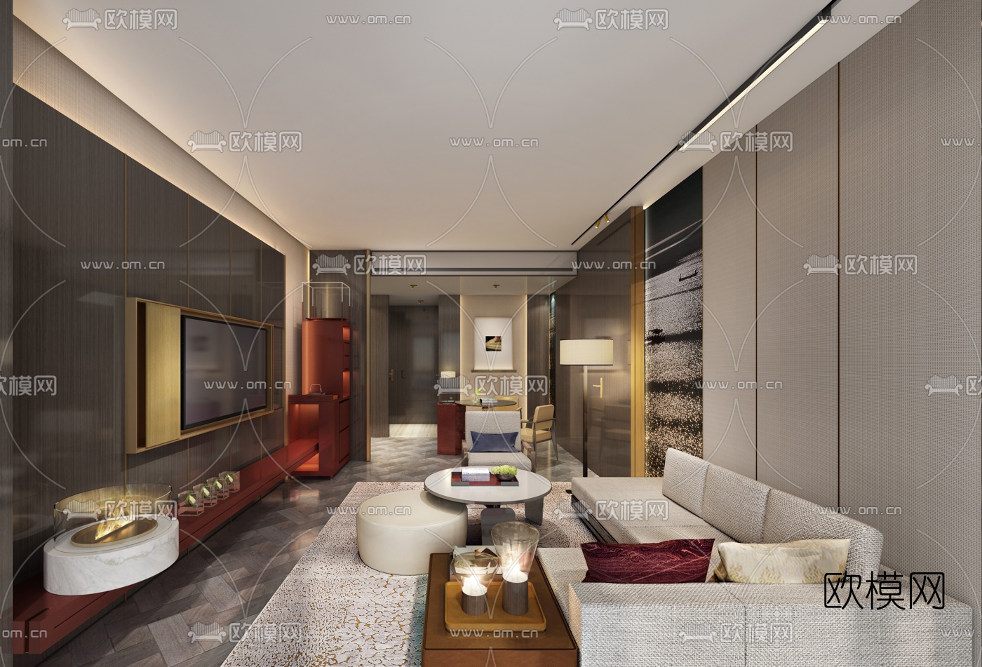 现代酒店客房su模型下载（渲染图2）