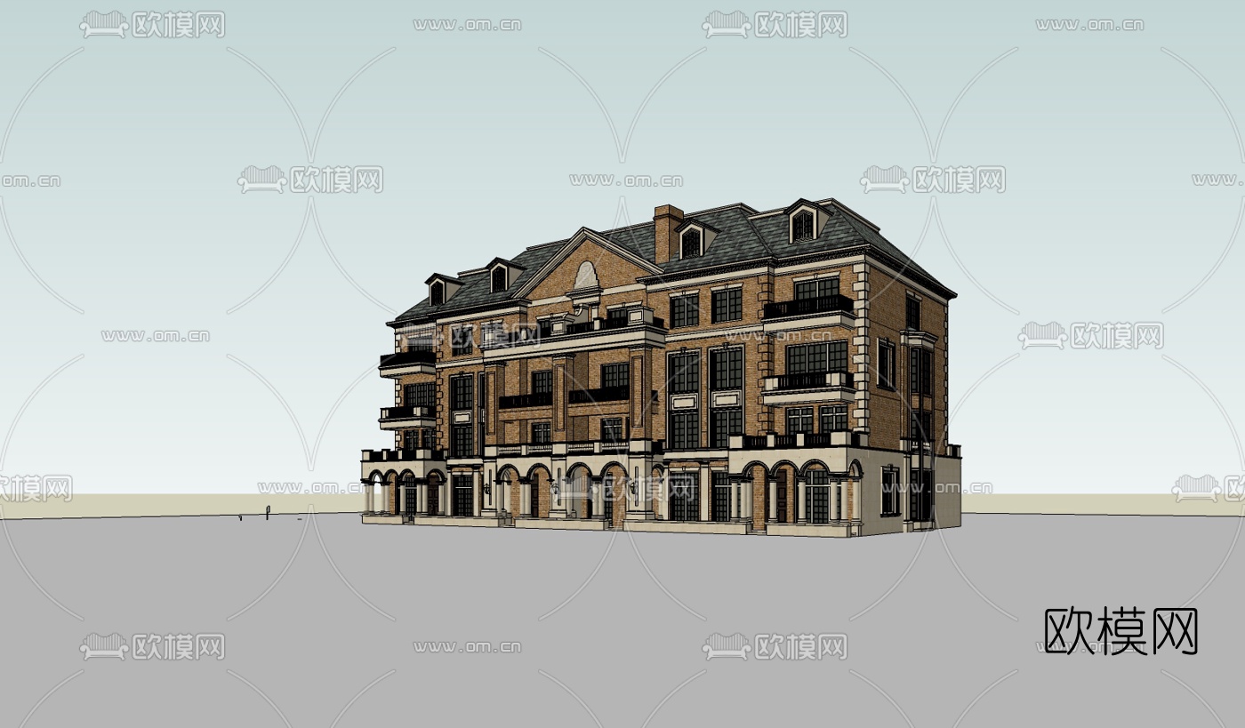 欧式公寓楼su模型下载（渲染图4）