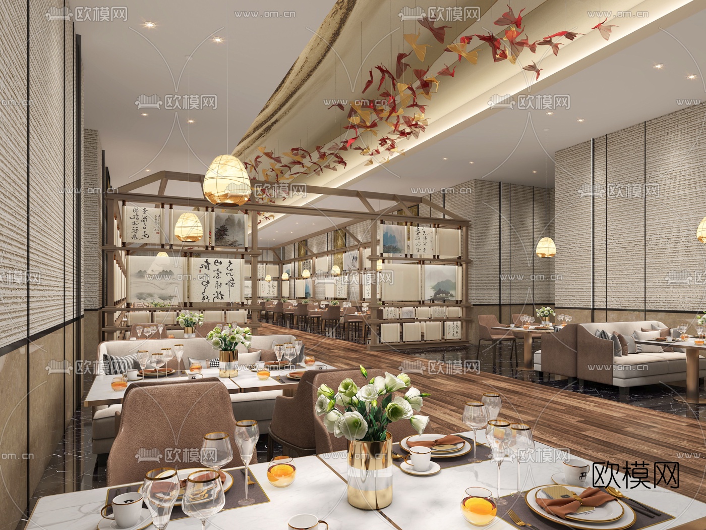 新中式西餐厅3d模型下载