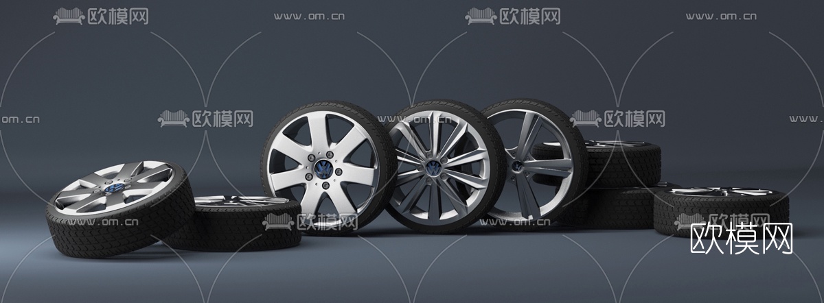 现代汽车车轮组合3D模型