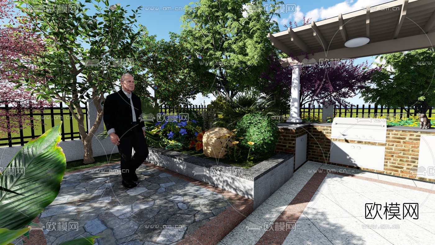 欧式庭院花园su模型下载（渲染图6）