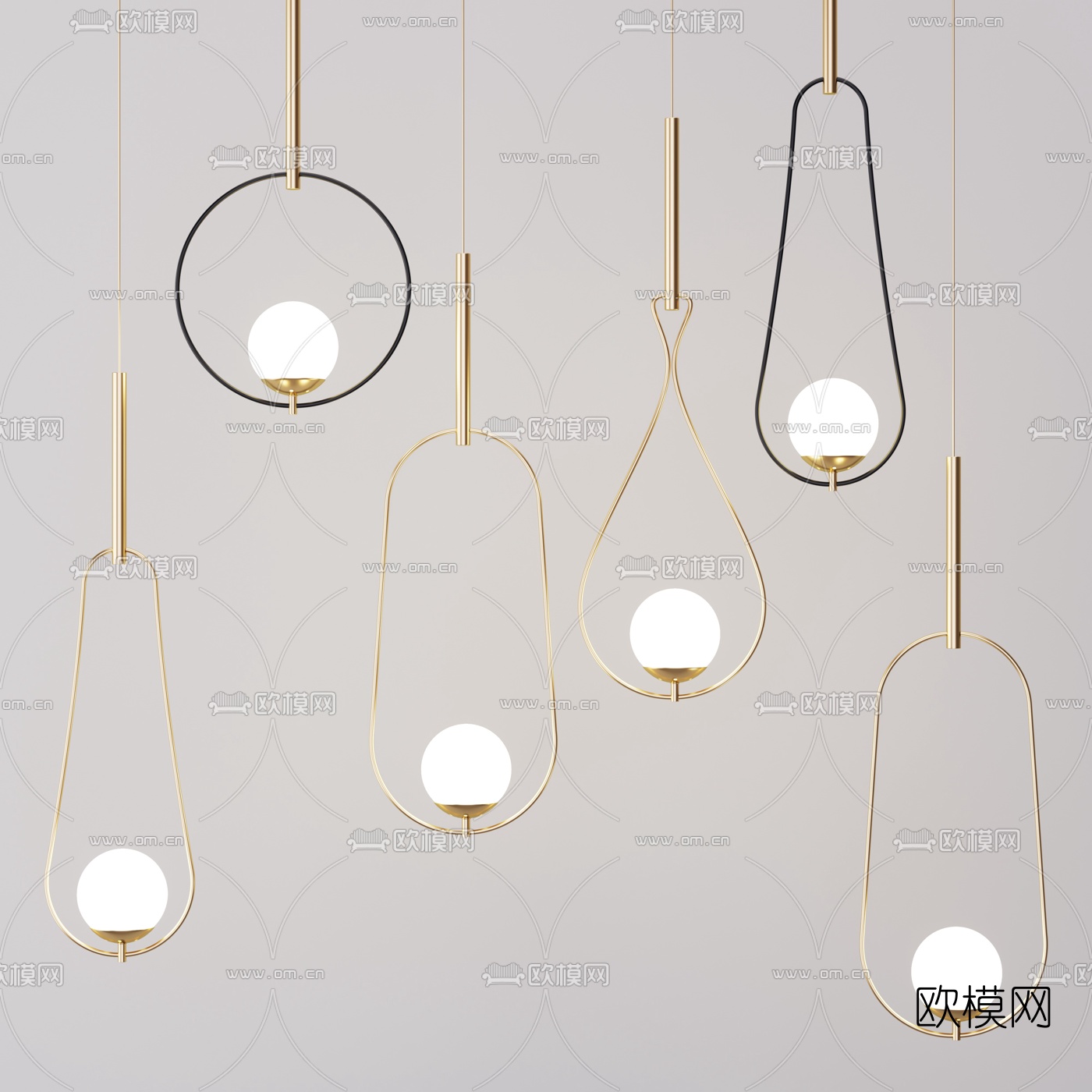 现代球形金属吊灯3d模型下载
