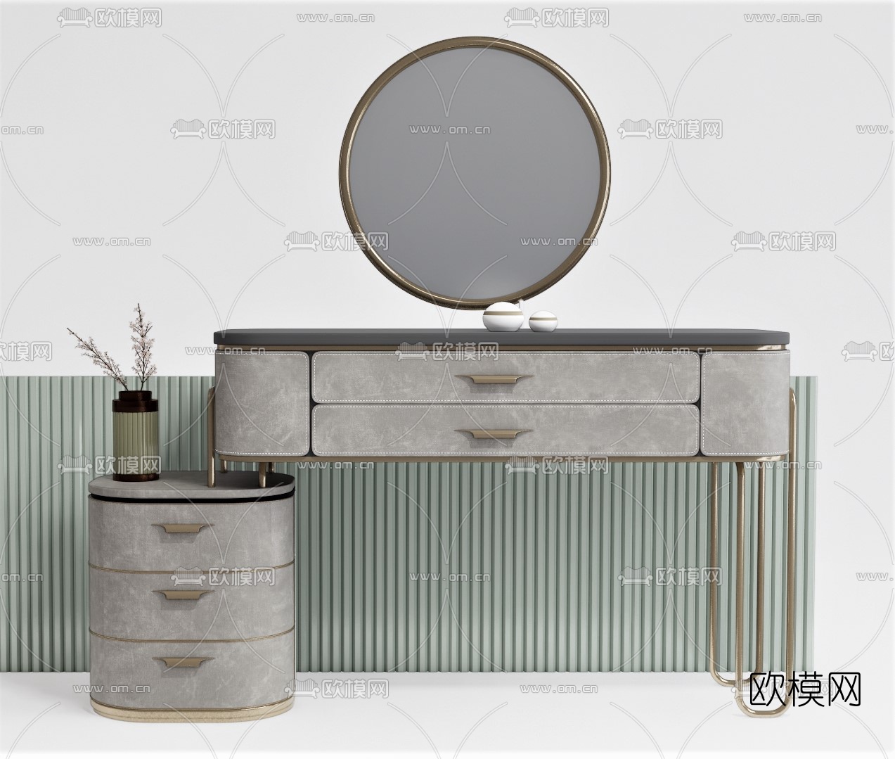 现代轻奢梳妆台su模型下载（渲染图1）