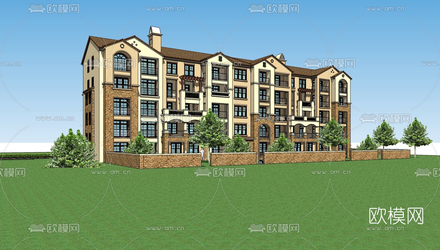 欧式公寓楼su模型下载