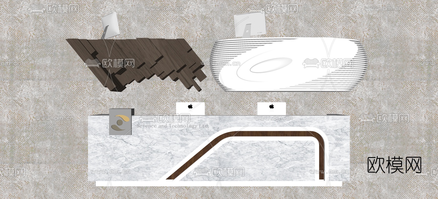 现代接待台组合su模型下载