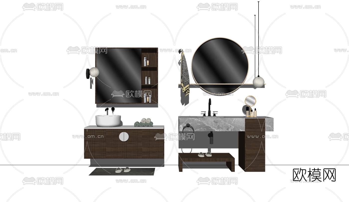 现代浴室柜洗手台组合su模型下载（渲染图1）