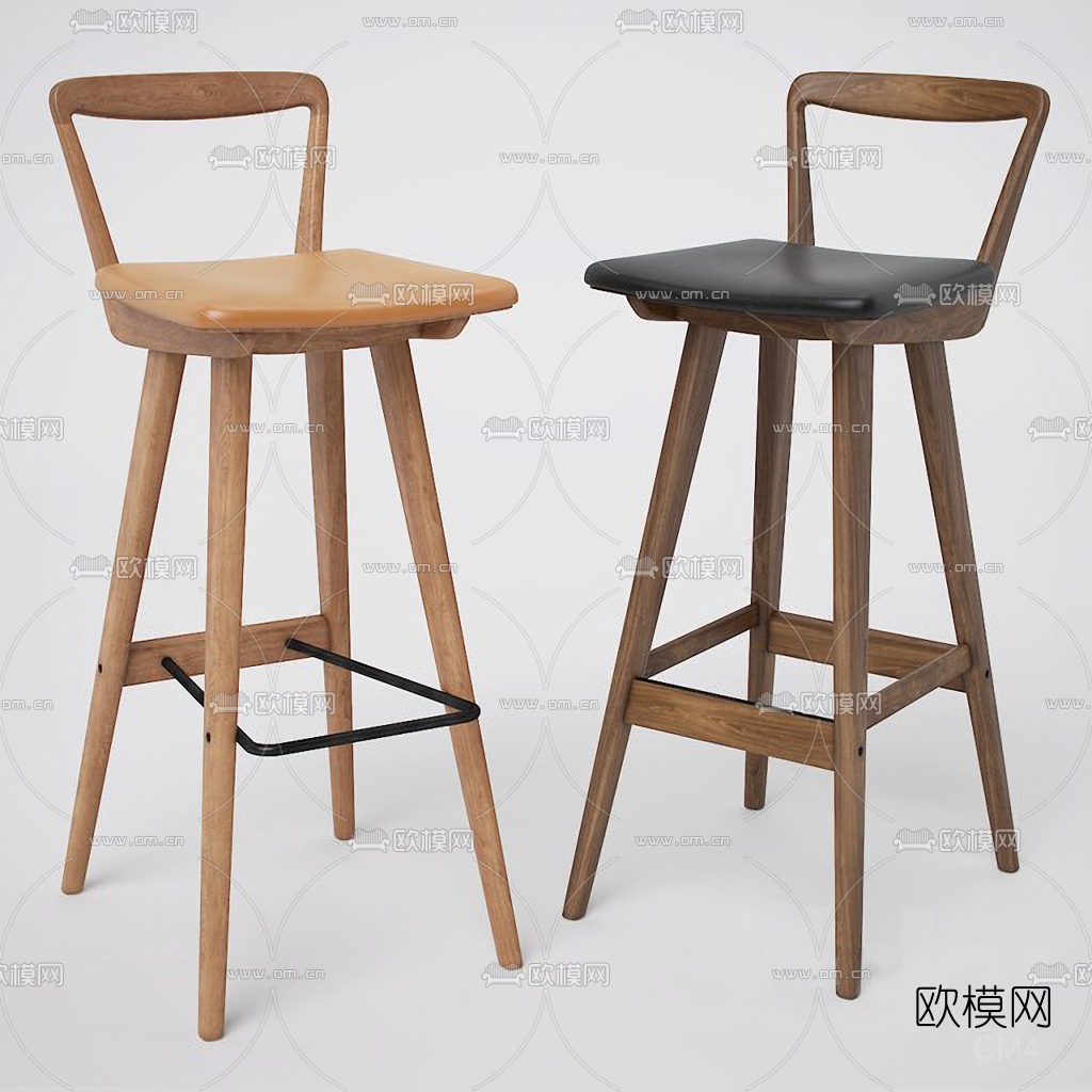 现代实木吧台椅3d模型下载