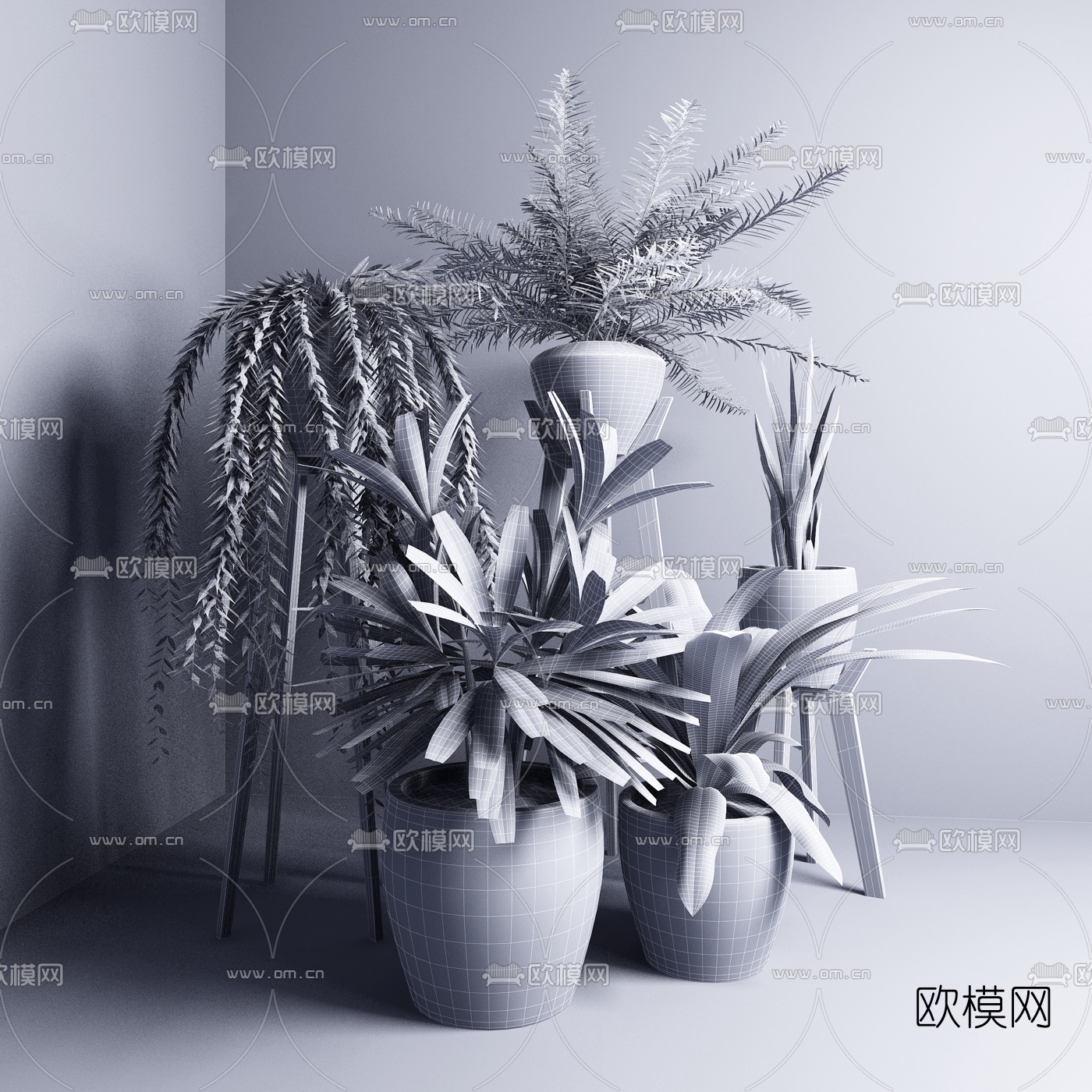 现代绿植盆栽组合3d模型