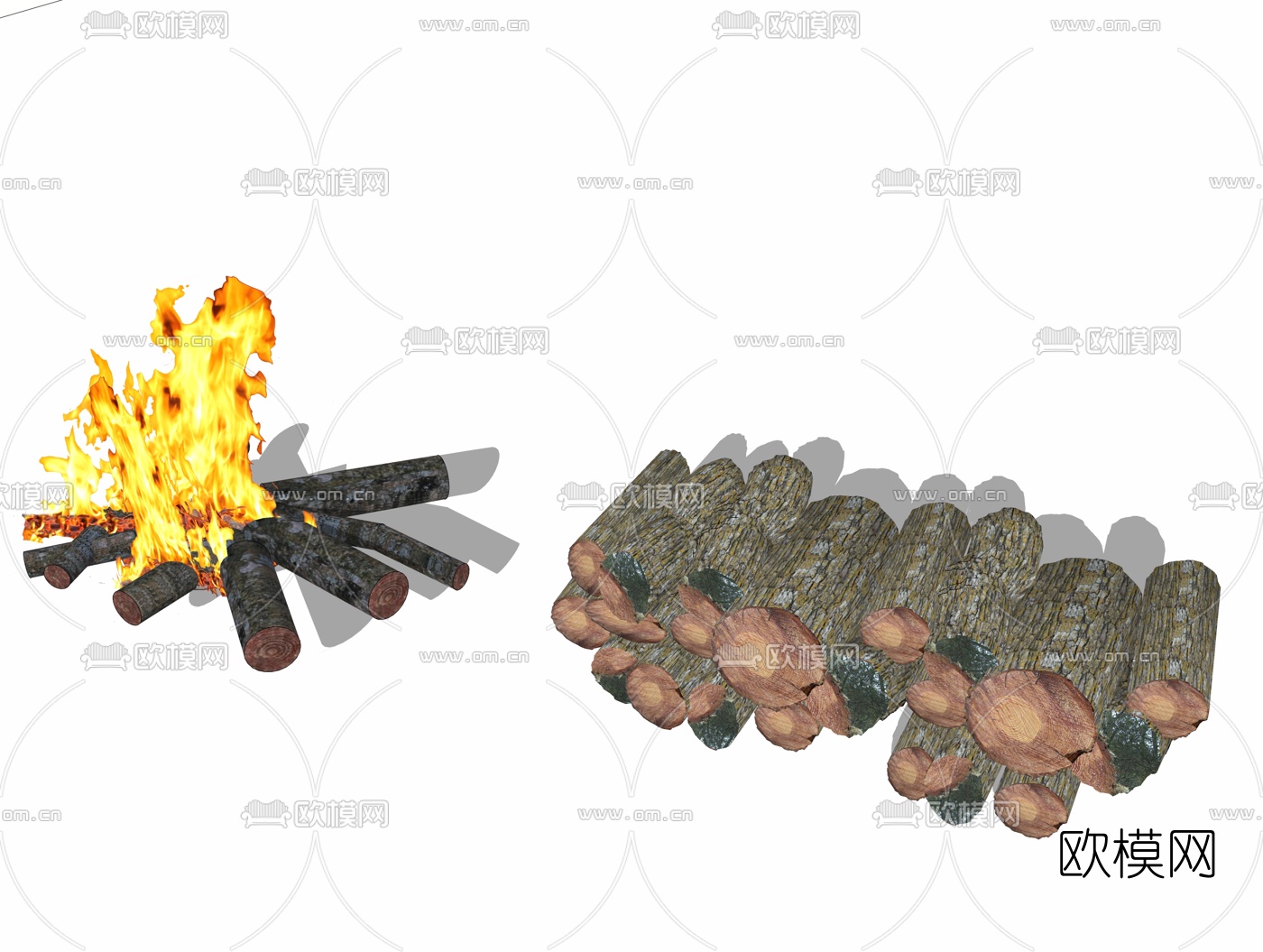 现代壁炉木头火焰su模型下载（渲染图2）