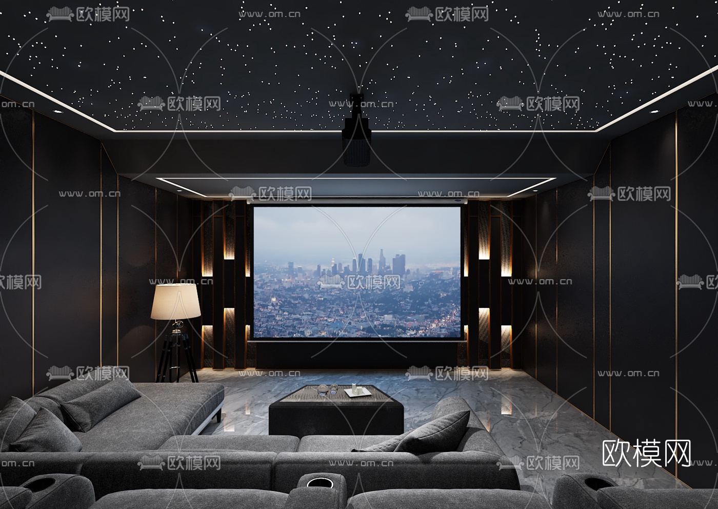 现代影音室视听室3d模型