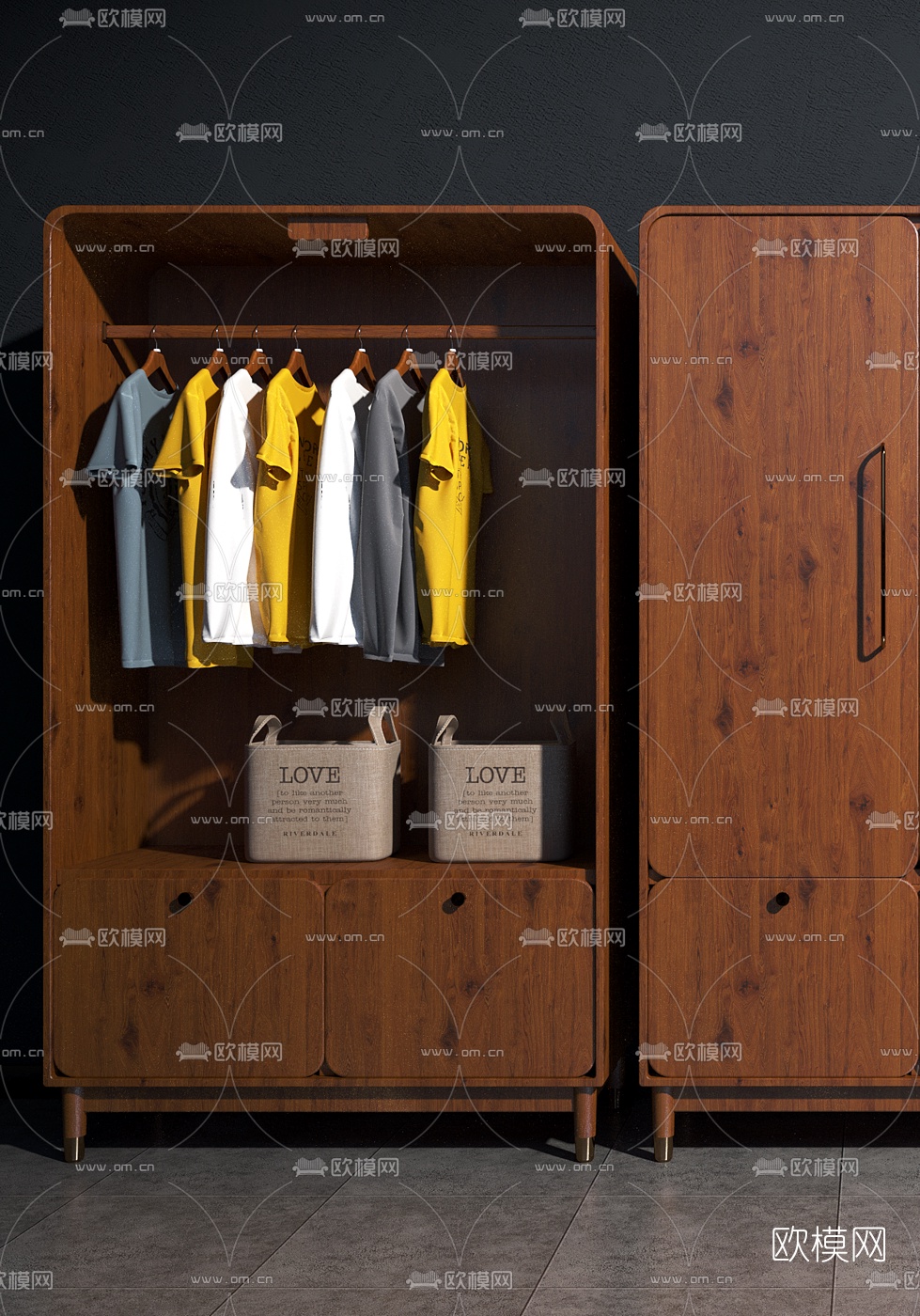 北欧实木衣柜鞋柜3d模型下载（渲染图2）