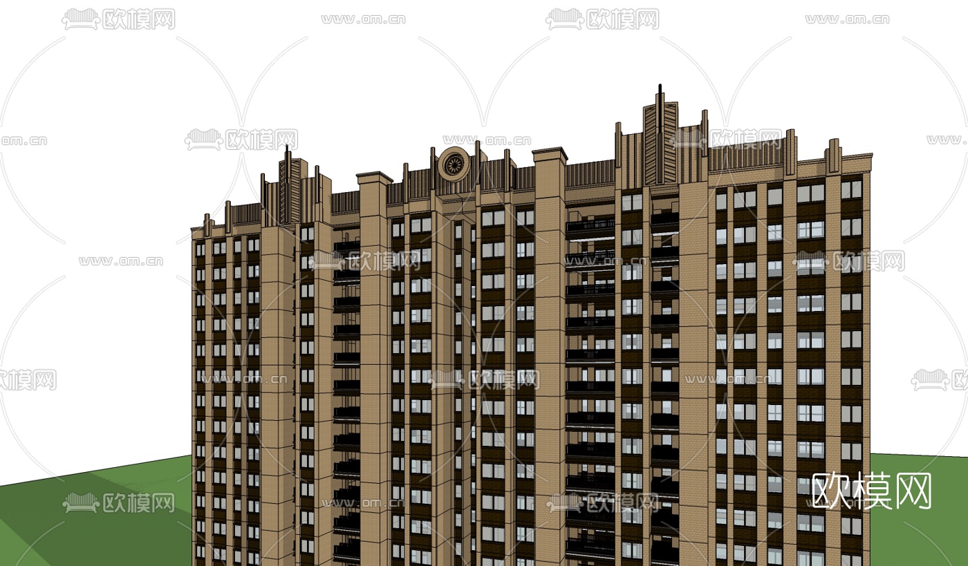 新古典高层公寓楼su模型下载（渲染图3）