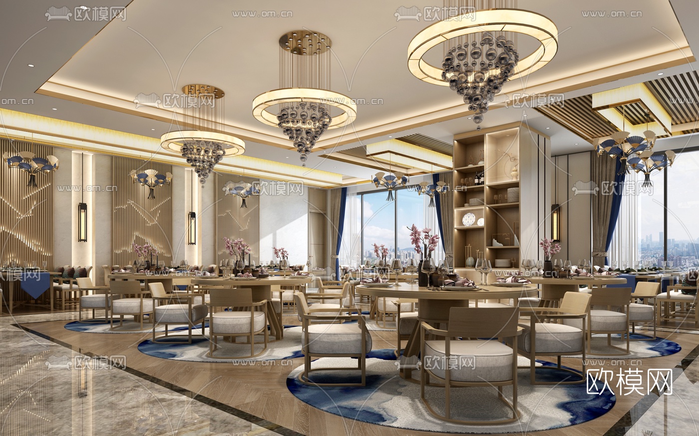 现代轻奢酒店餐厅3d模型下载