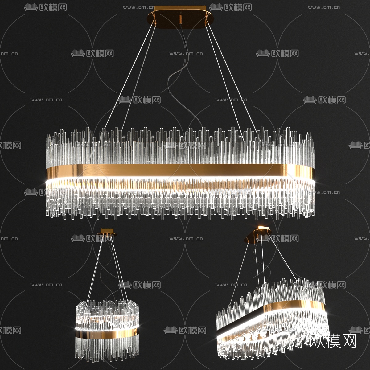 现代轻奢水晶吊灯3d模型下载（渲染图3）