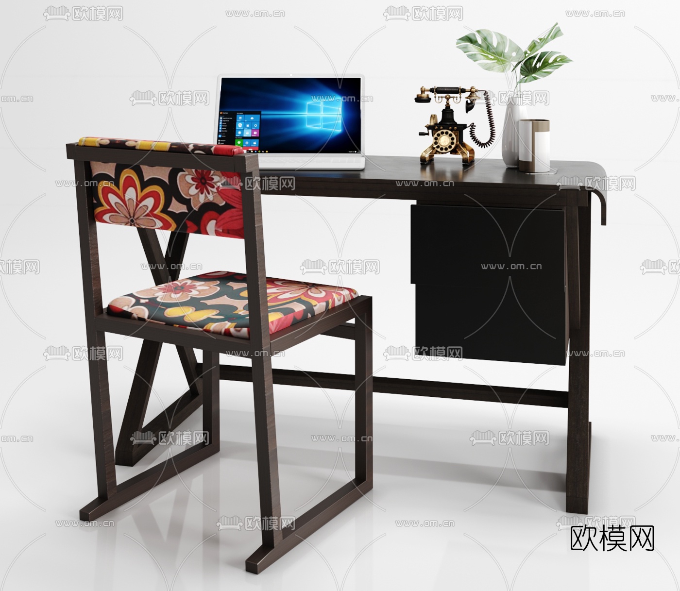 现代实木书桌椅组合3D模型