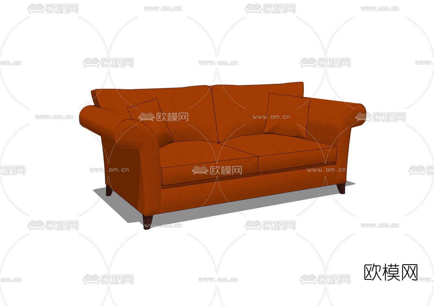 现代布艺双人沙发免费su模型下载