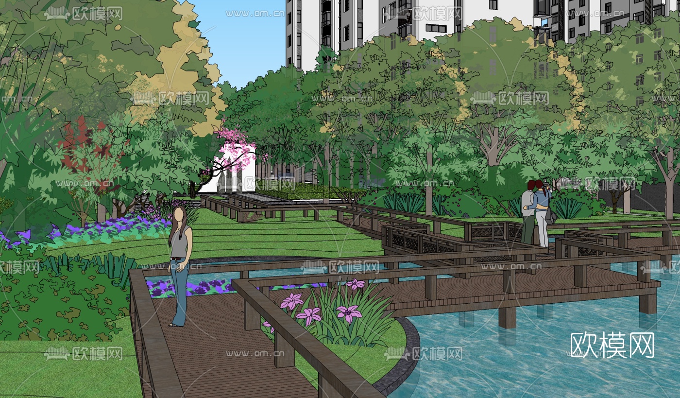 中式园林景观su模型下载（渲染图4）