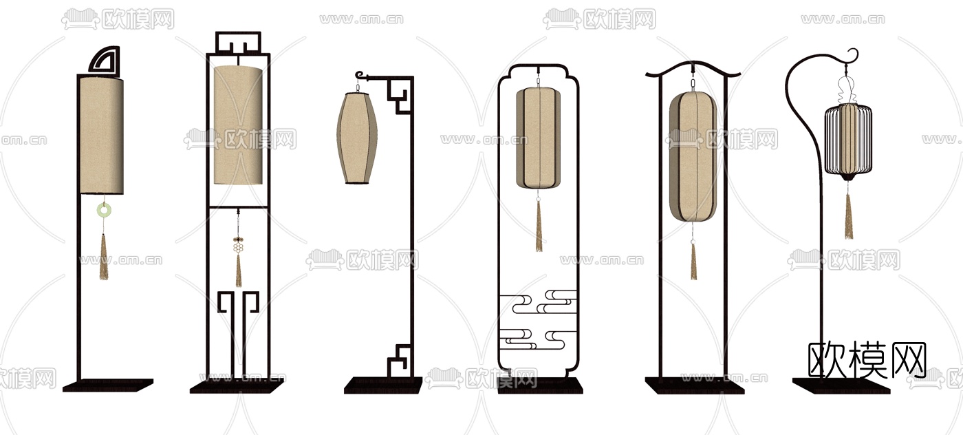 中式落地灯组合su模型下载