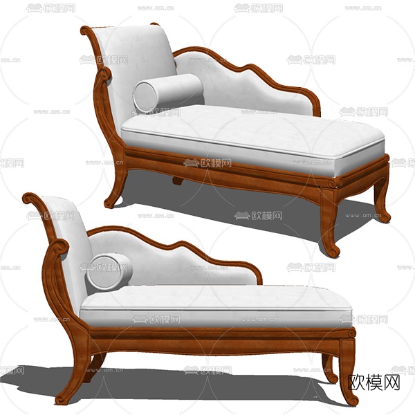 欧式实木布艺贵妃椅免费su模型下载