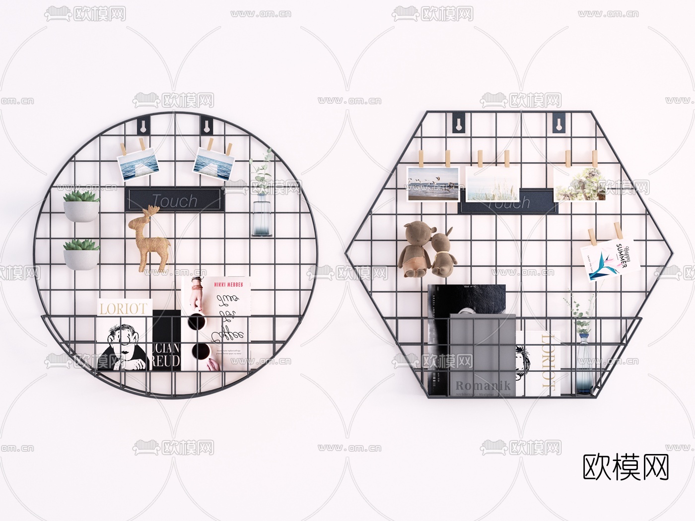北欧铁艺墙饰绿植公仔装饰挂件3d模型下载