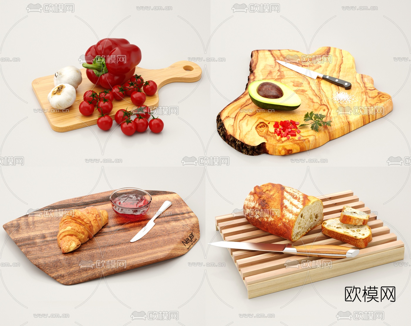 现代面包西红柿食物3d模型下载
