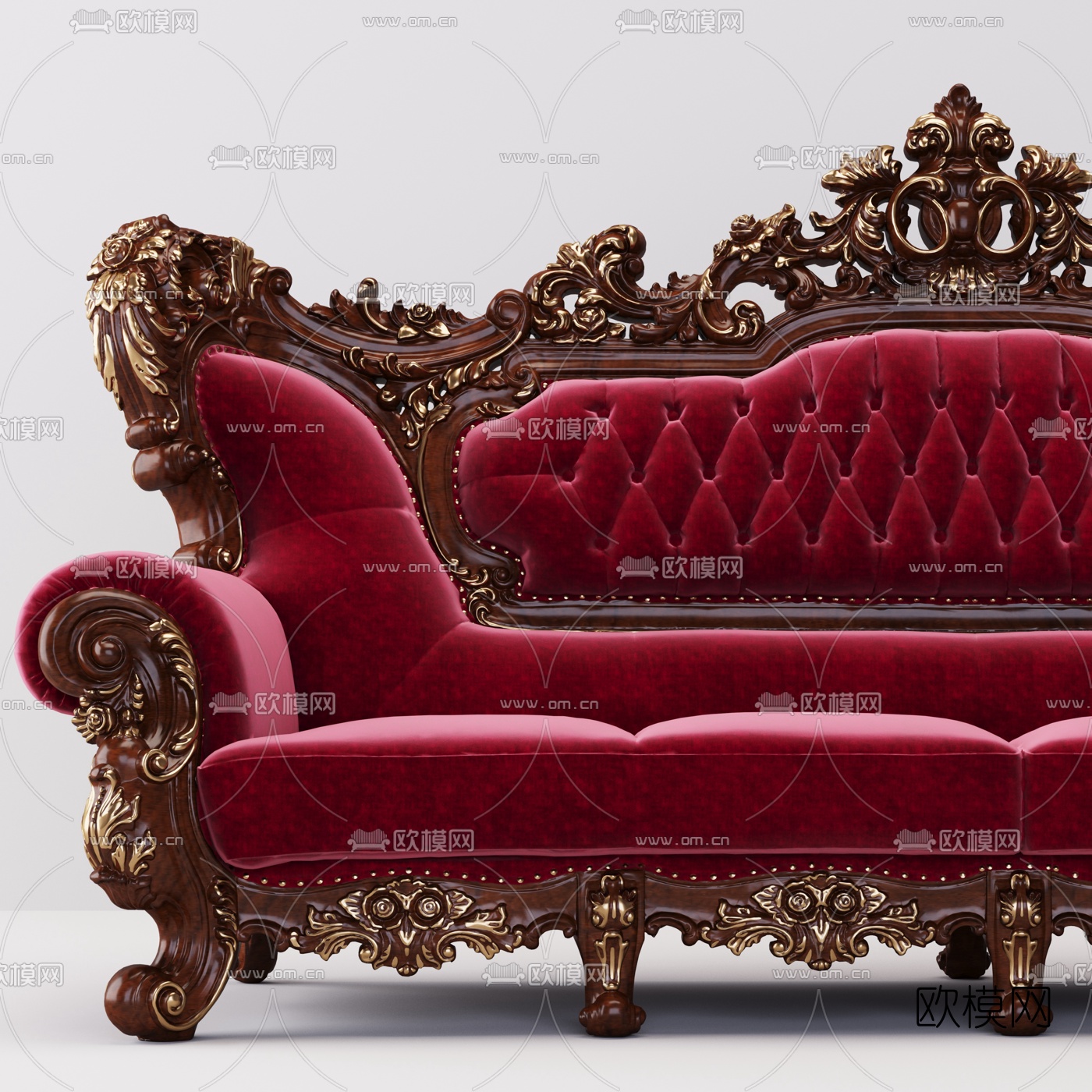 欧式雕花布艺单人沙发多人沙发3d模型下载（渲染图2）