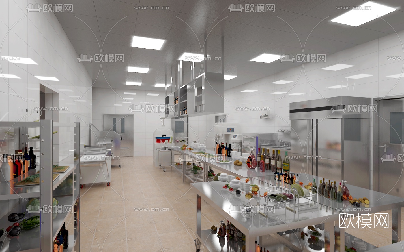现代酒店中央厨房3d模型