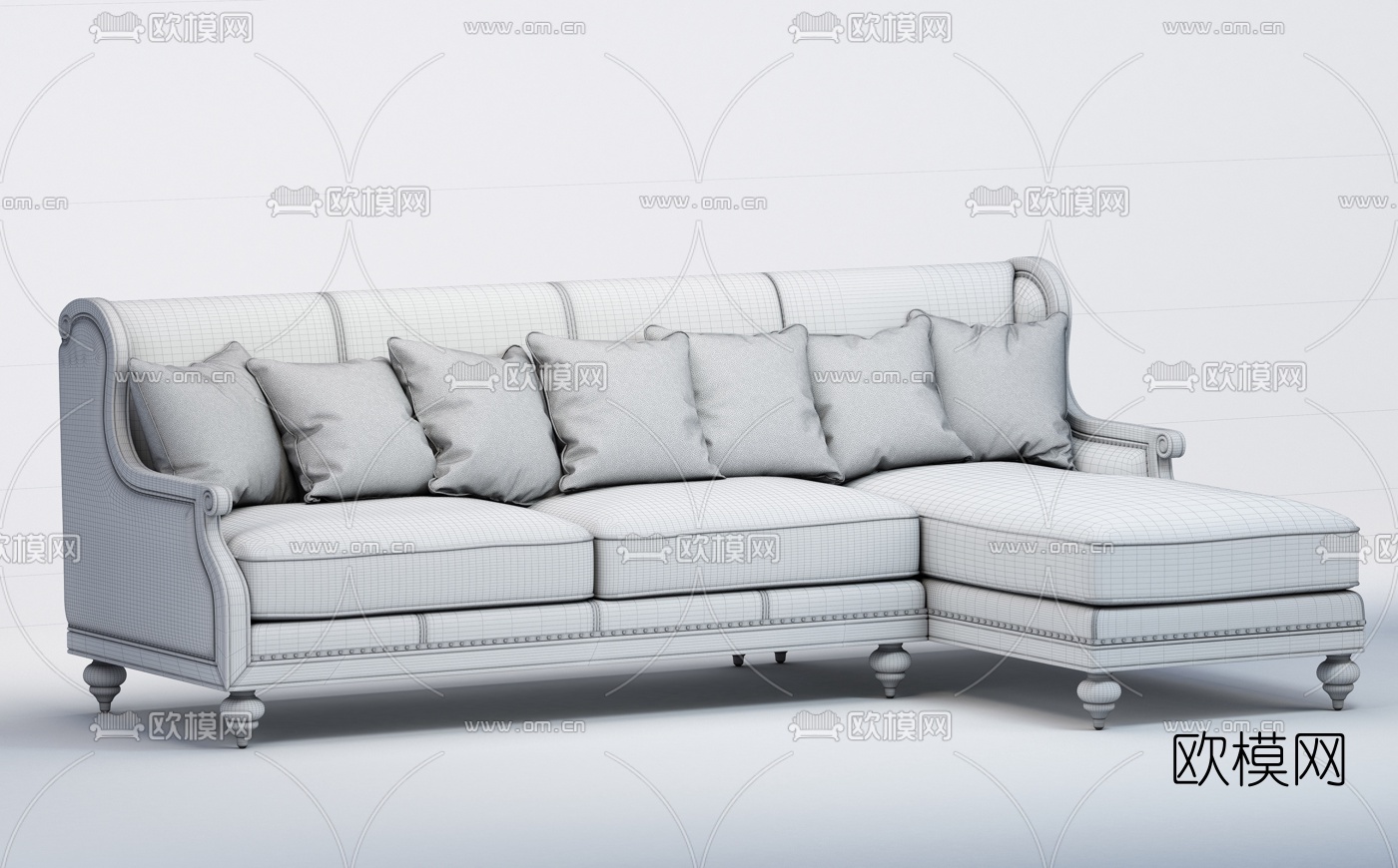 美式轻奢转角多人沙发3d模型下载（渲染图2）