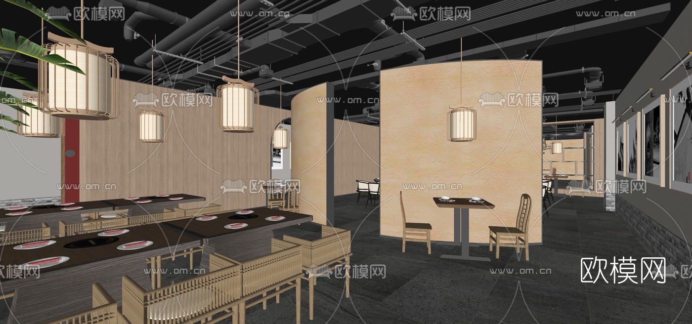 新中式餐厅su模型