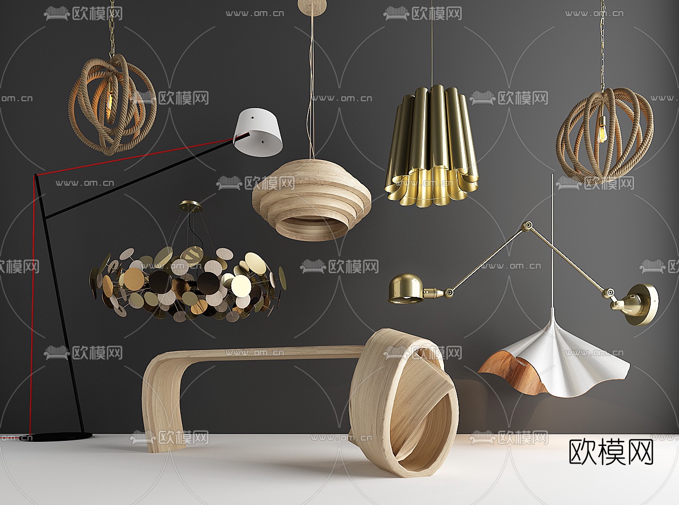 北欧金属吊灯落地灯组合3D模型下载