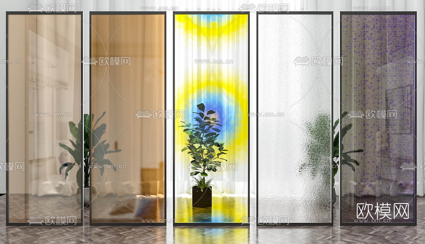 现代玻璃屏风隔断3d模型