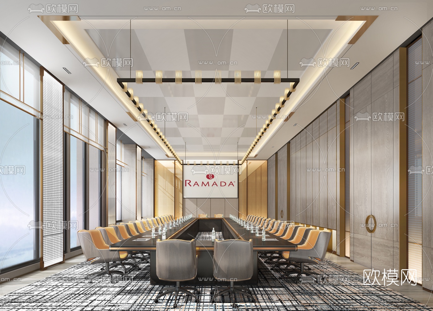 现代会议室su模型下载（渲染图1）