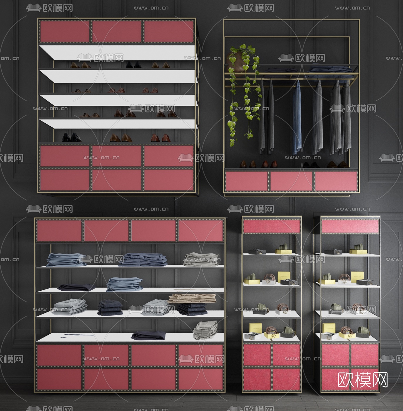 新中式商场衣架货架3d模型下载