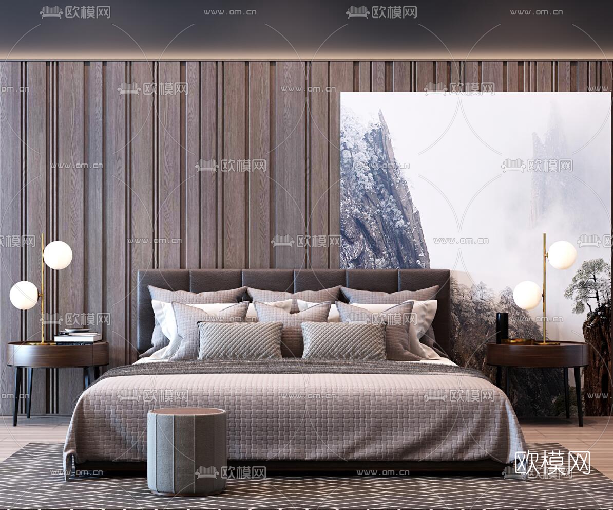 现代双人床3d模型下载