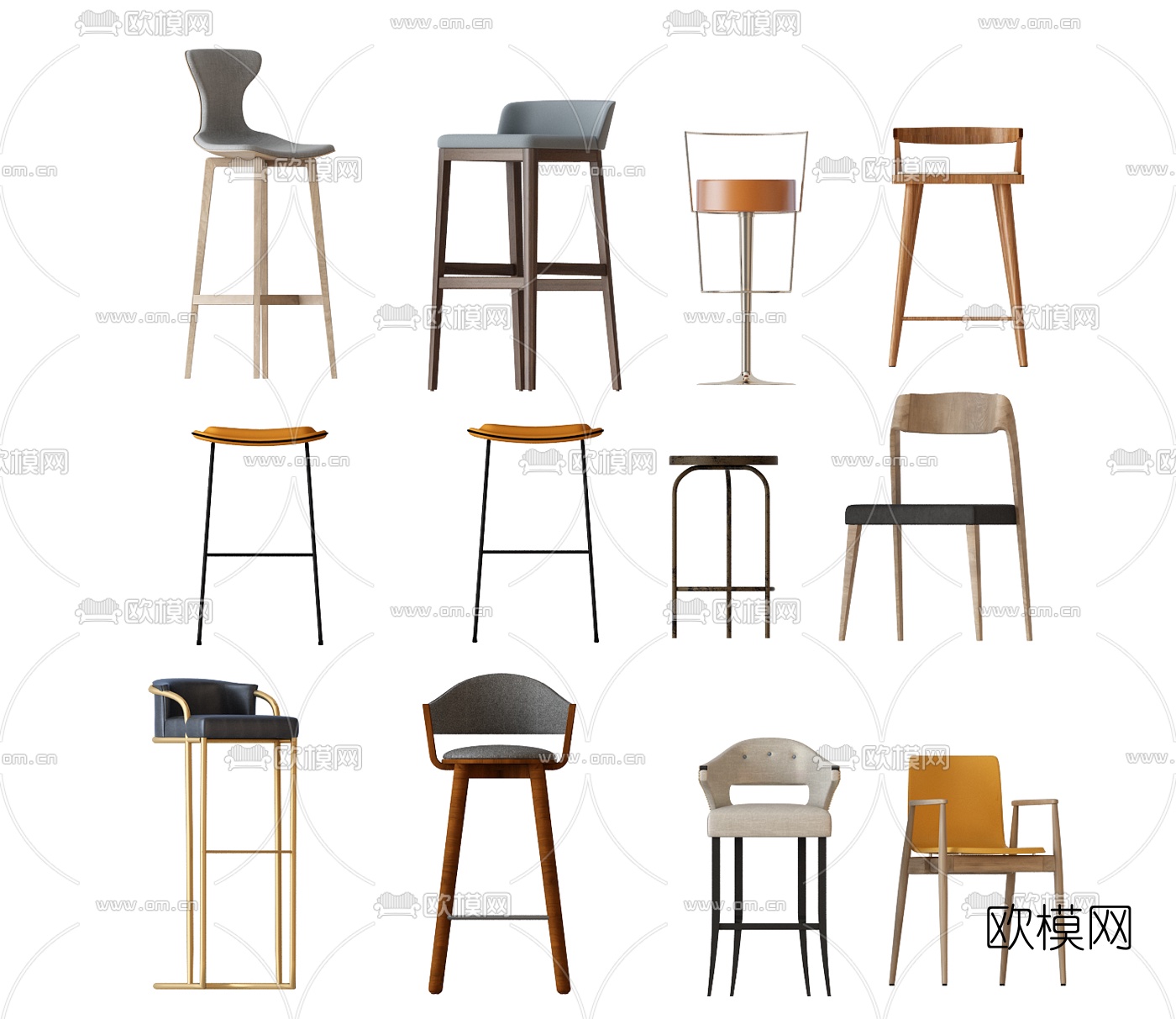 现代吧椅组合3d模型下载