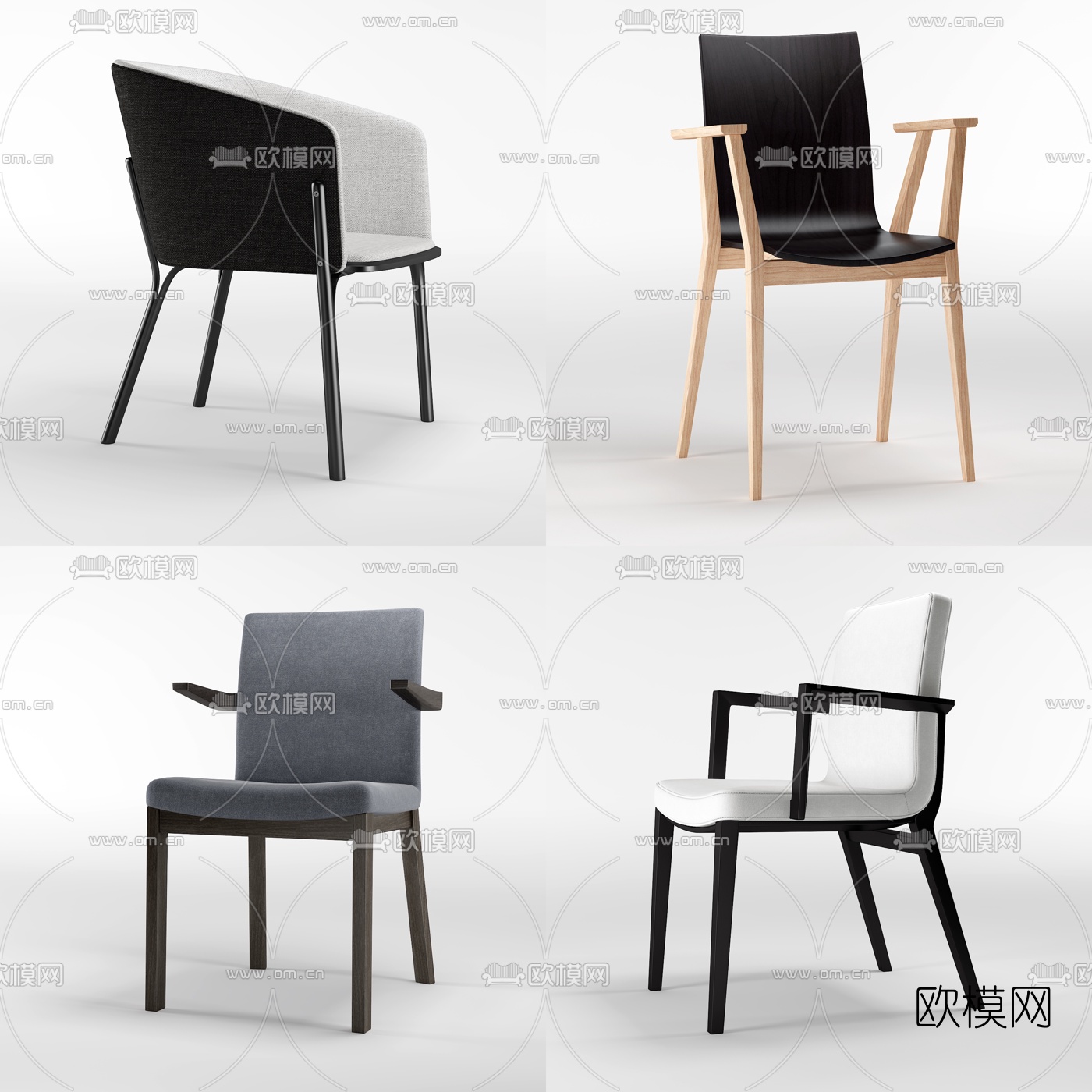 现代休闲单椅组合3D模型下载（渲染图1）