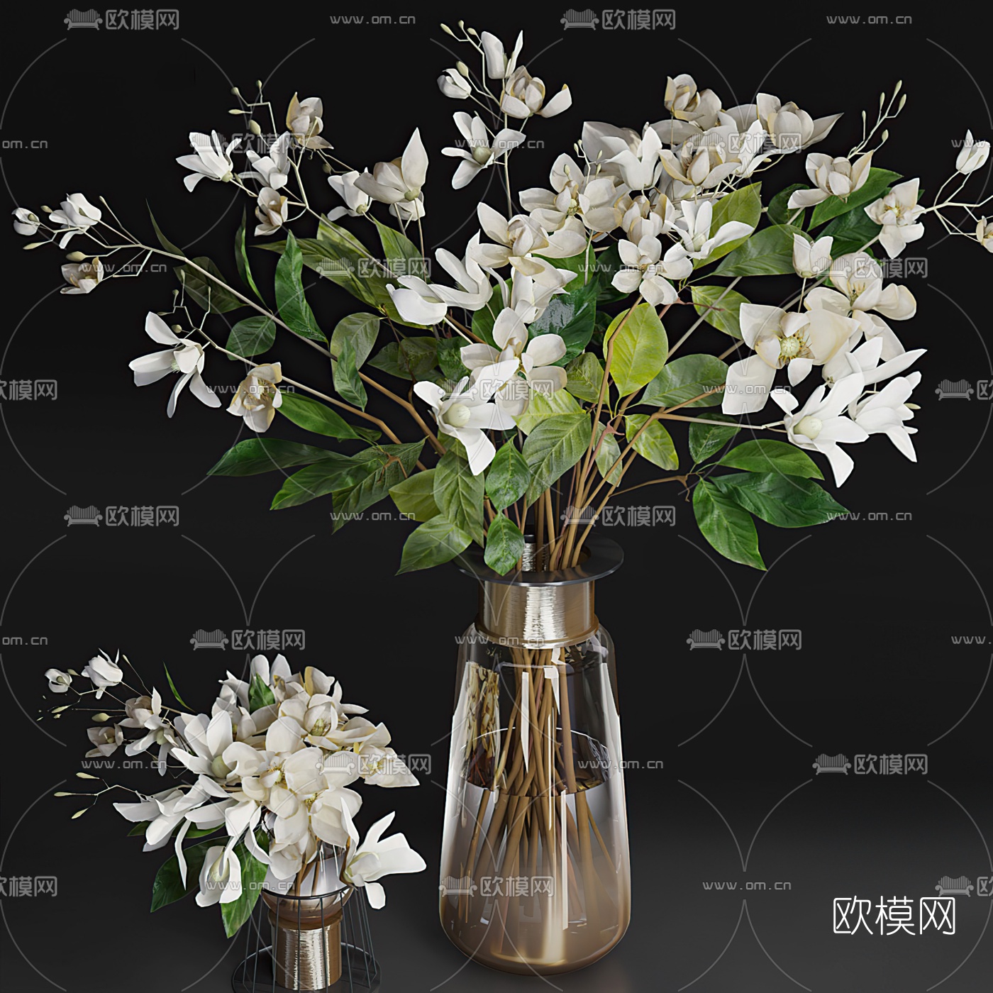现代花瓶插花3d模型下载（渲染图2）