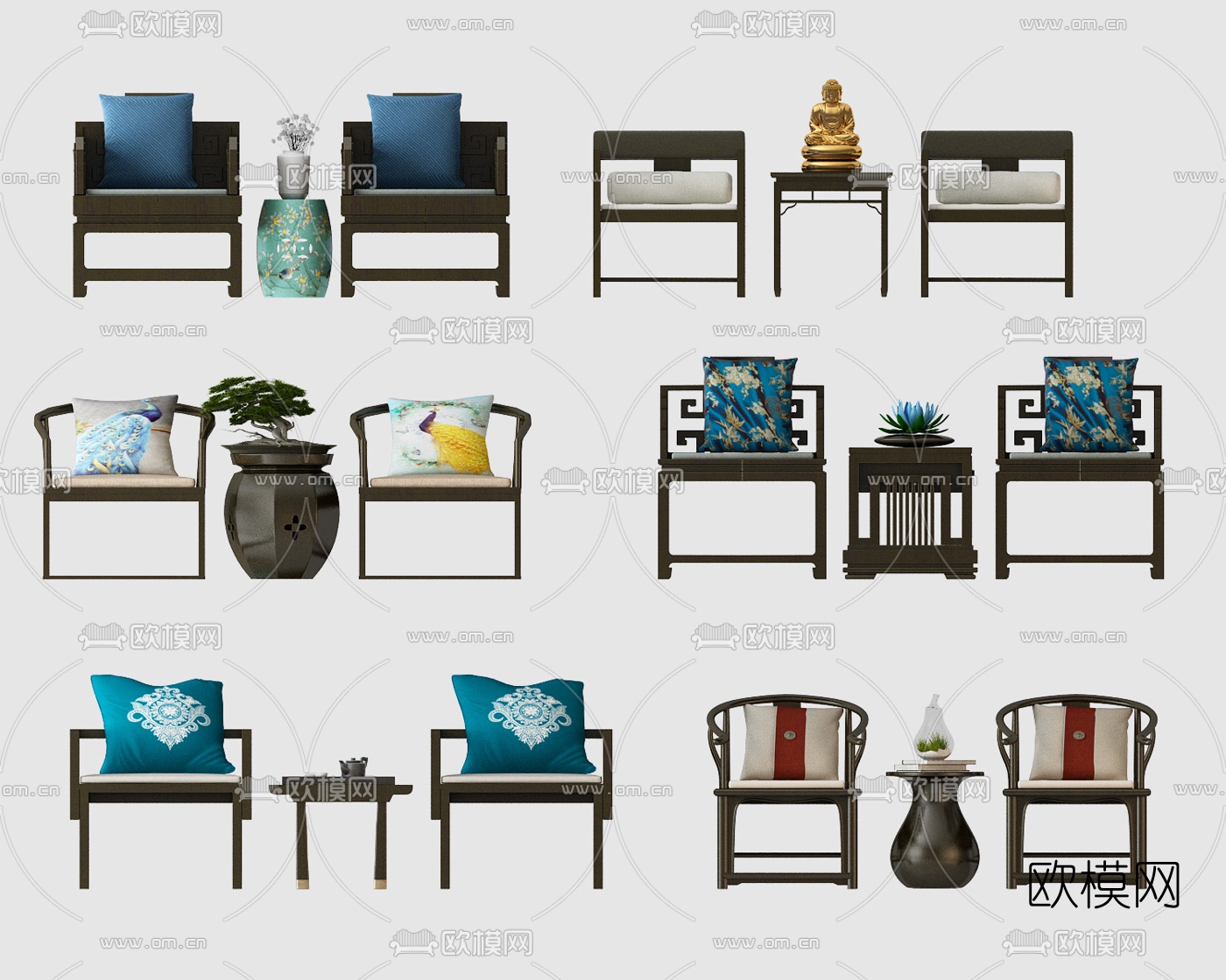 中式实木单椅 3d模型下载