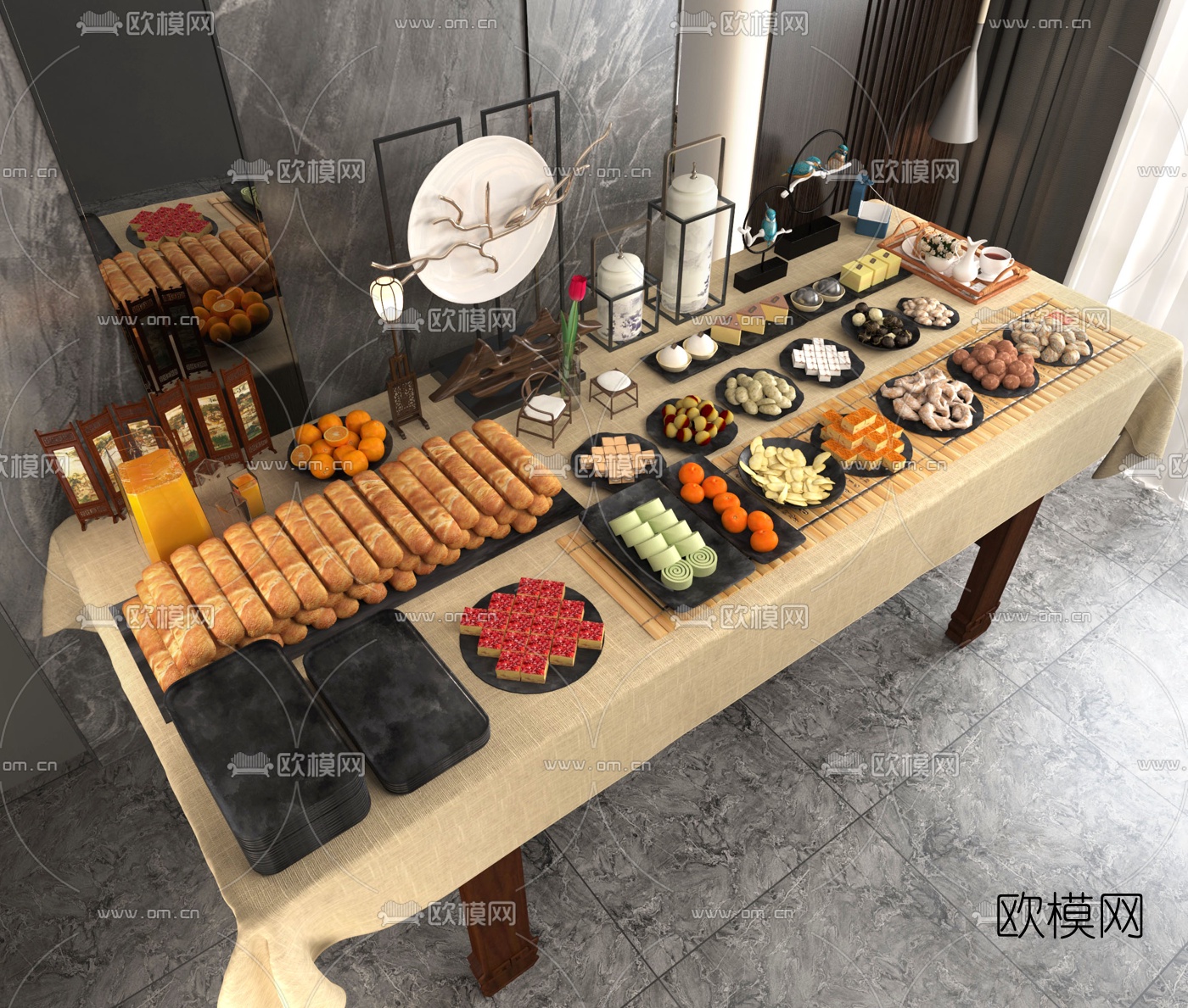 中式茶歇糕点食物3d模型下载（渲染图2）