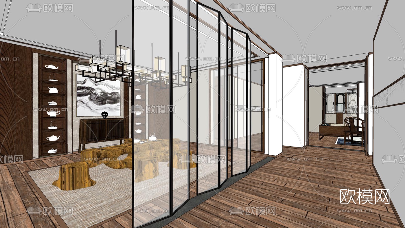 新中式会所会客室su模型下载（渲染图3）