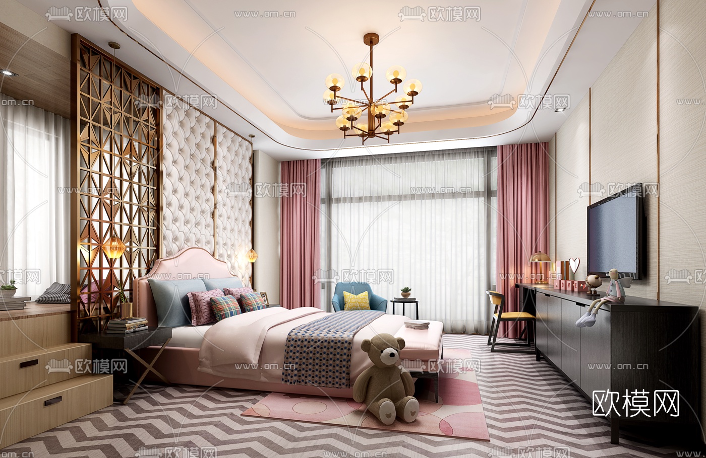 后现代女孩房卧室3D模型下载