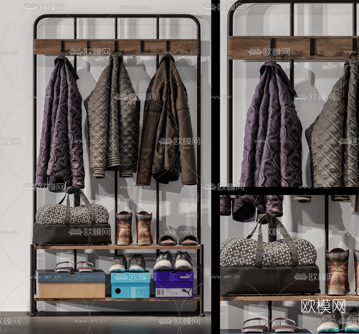 工业风衣架服饰3d模型下载（渲染图2）
