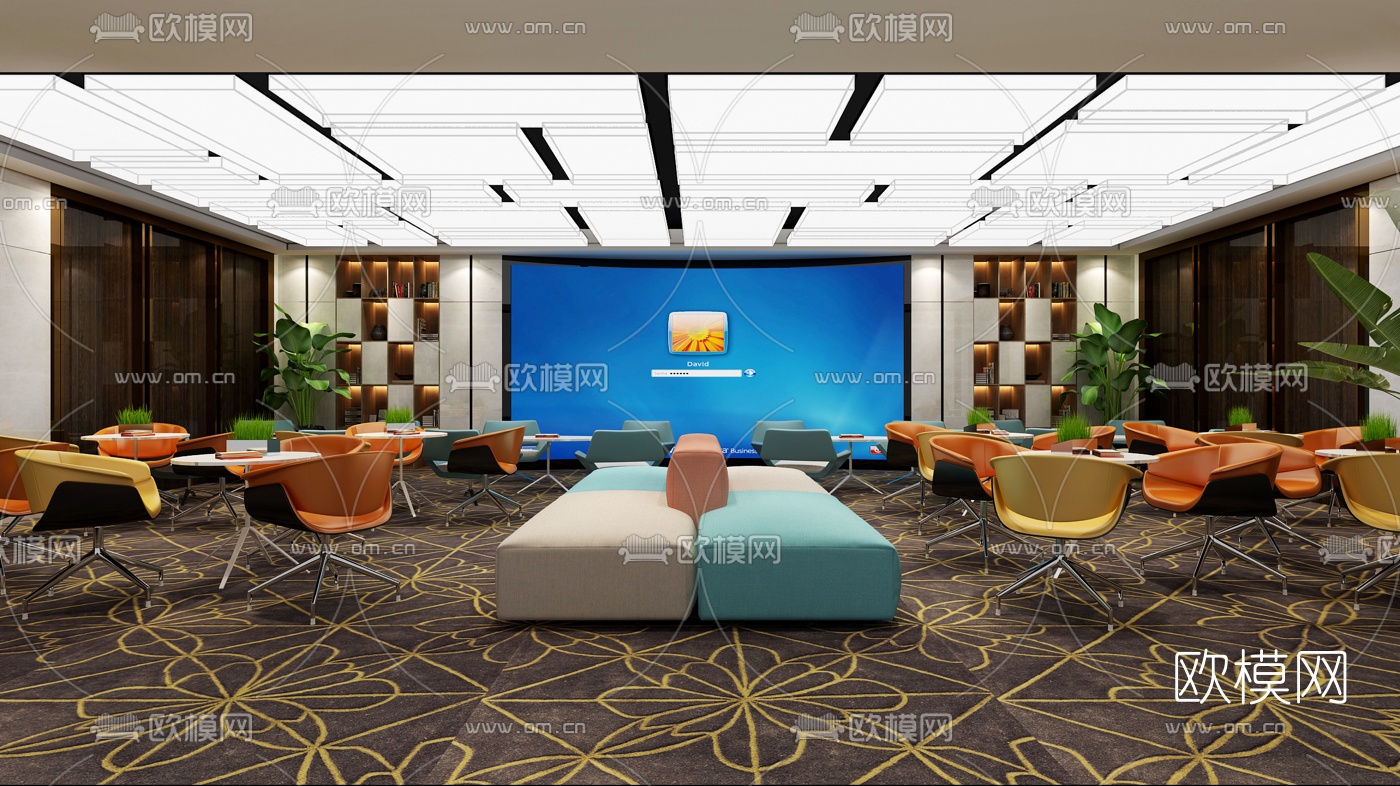 现代多功能洽谈室会议室3D模型下载_ID10193486_3dmax免费模型-欧模网