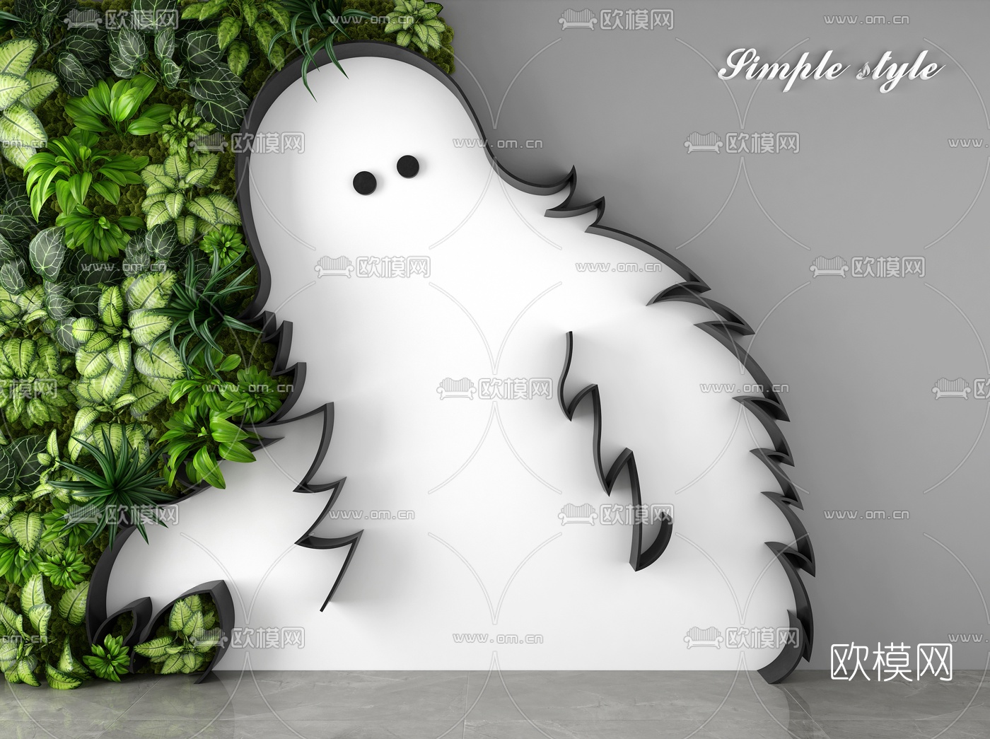 现代植物背景墙3d模型