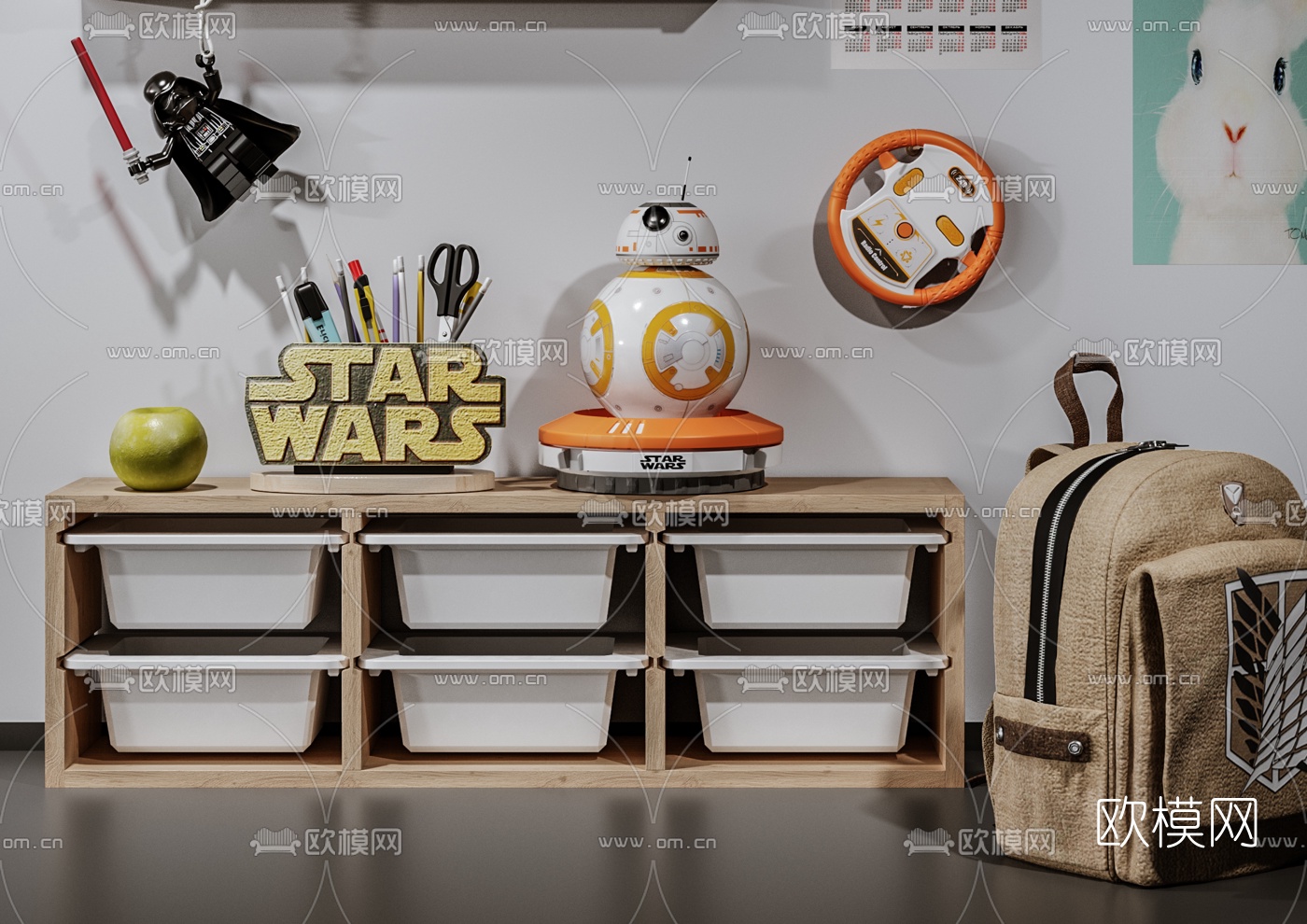 现代儿童储物柜玩具组合3d模型