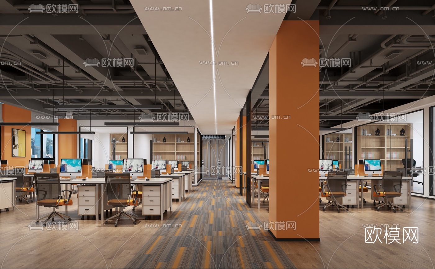 现代港式敞开式办公区3d模型