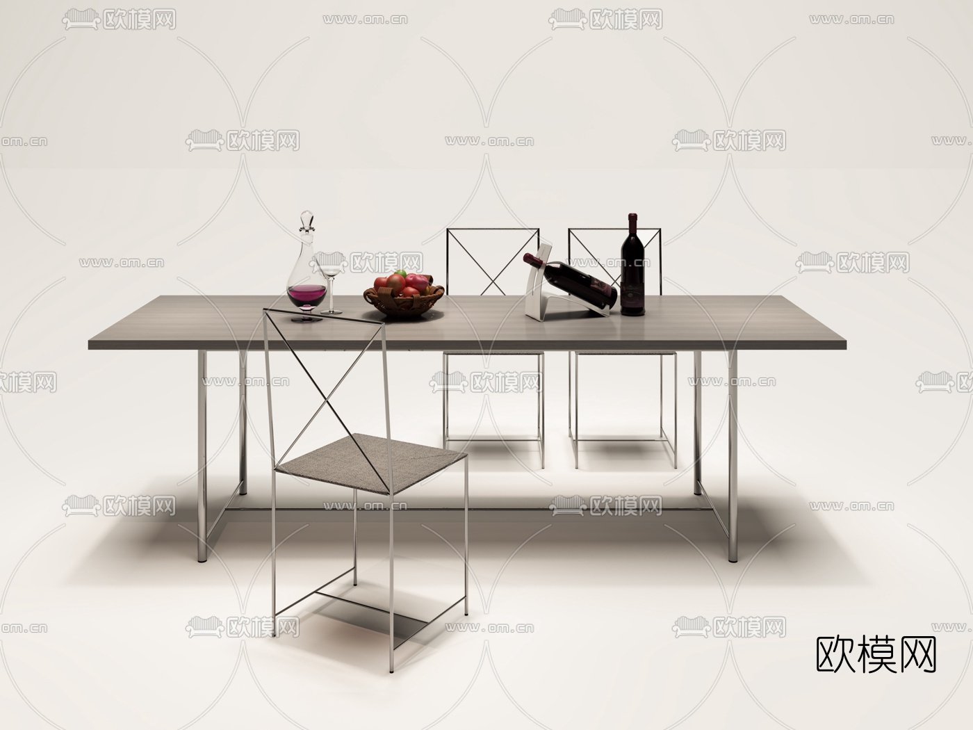 意大利FLEXFORM现代不锈钢餐桌椅3d模型下载（渲染图2）
