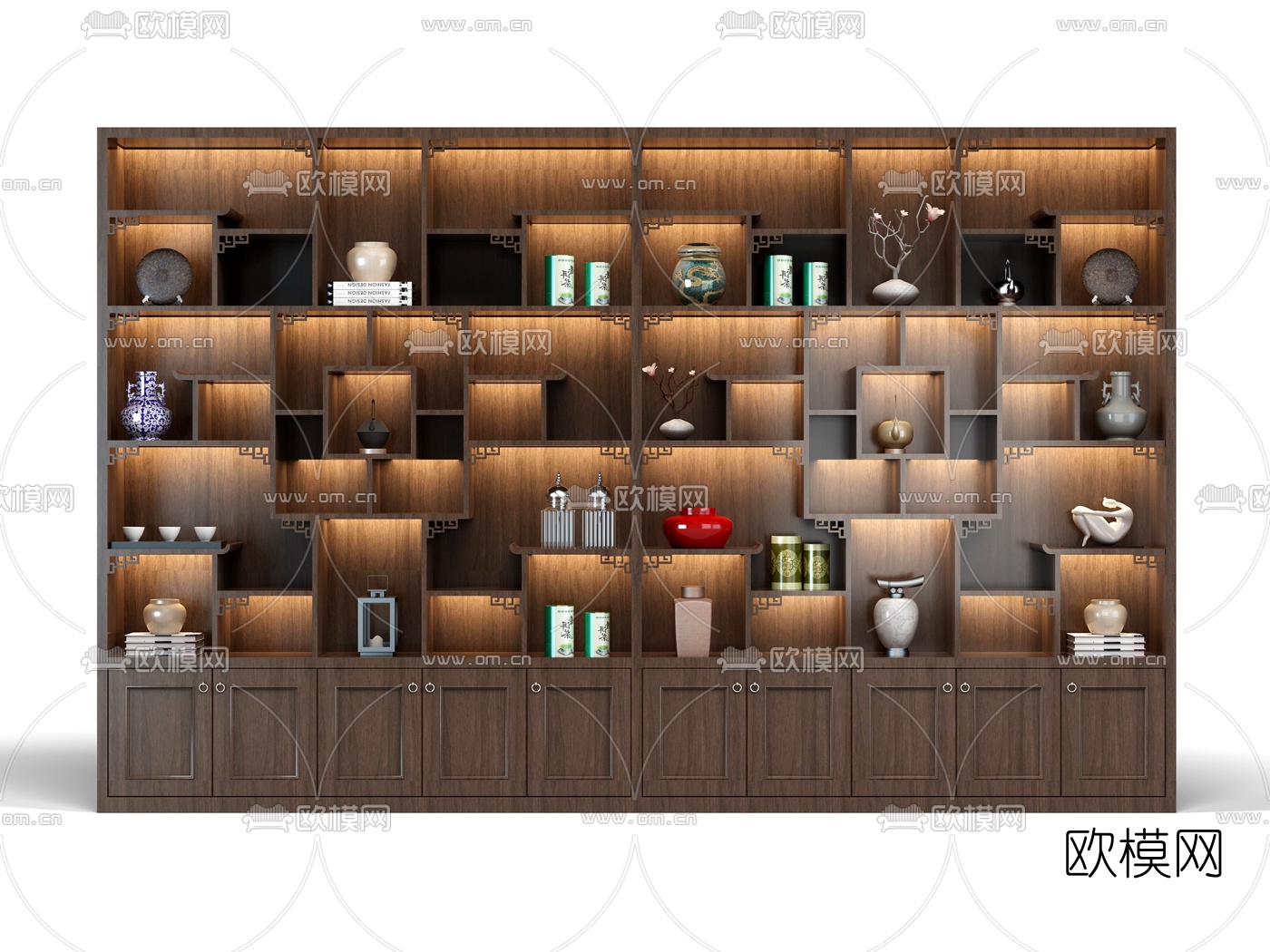 新中式装饰柜3d模型下载（渲染图3）